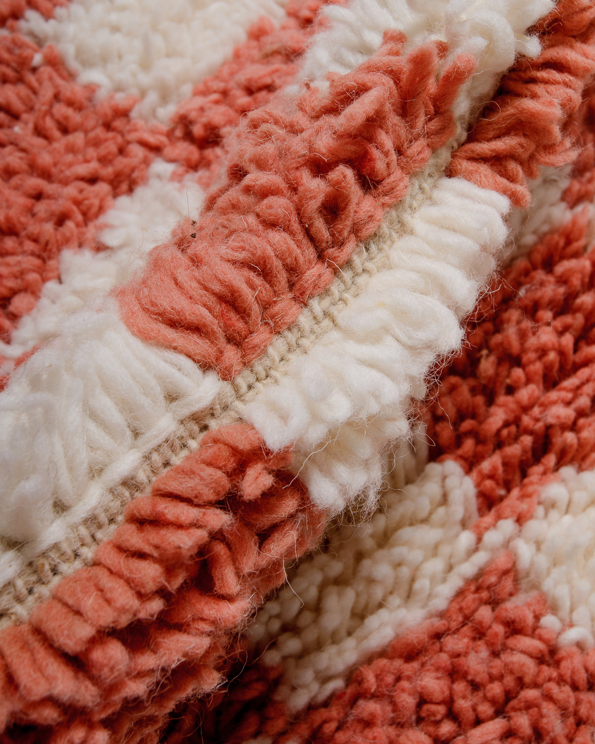 Modern, designer, handcrafted Berber rug from Morocco. Beniourain carpet with beautiful colours and patterns and fluffy wool texture.